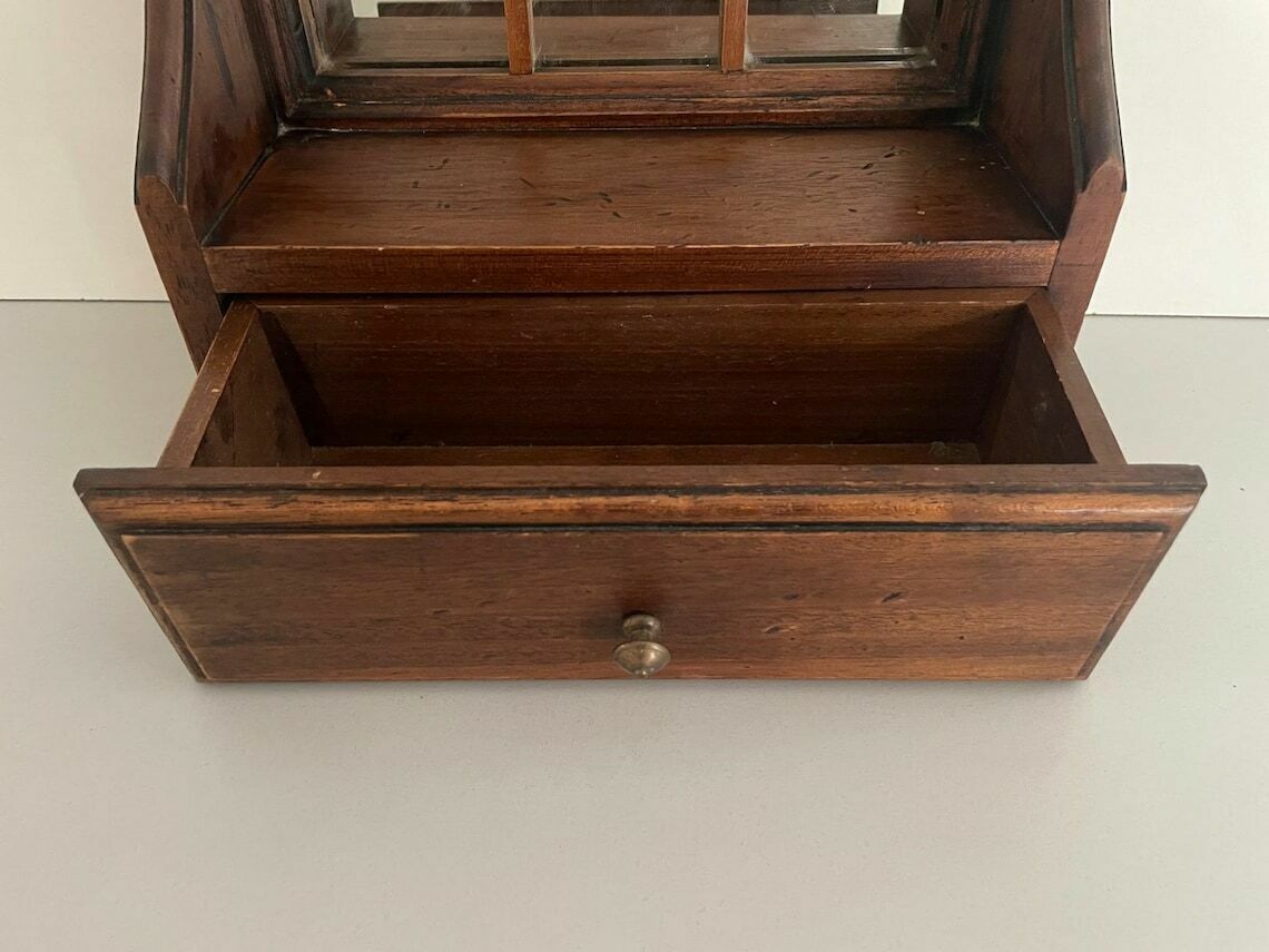 Mid Century Italian Wood Window Wall Mirror With Drawer 1950s Italy photo buy