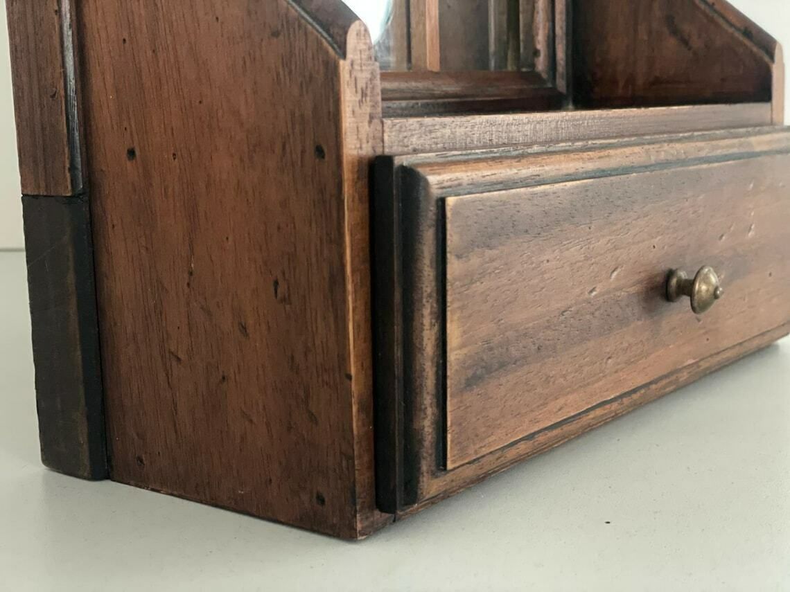 photo for sale Mid Century Italian Wood Window Wall Mirror With Drawer 1950s Italy
