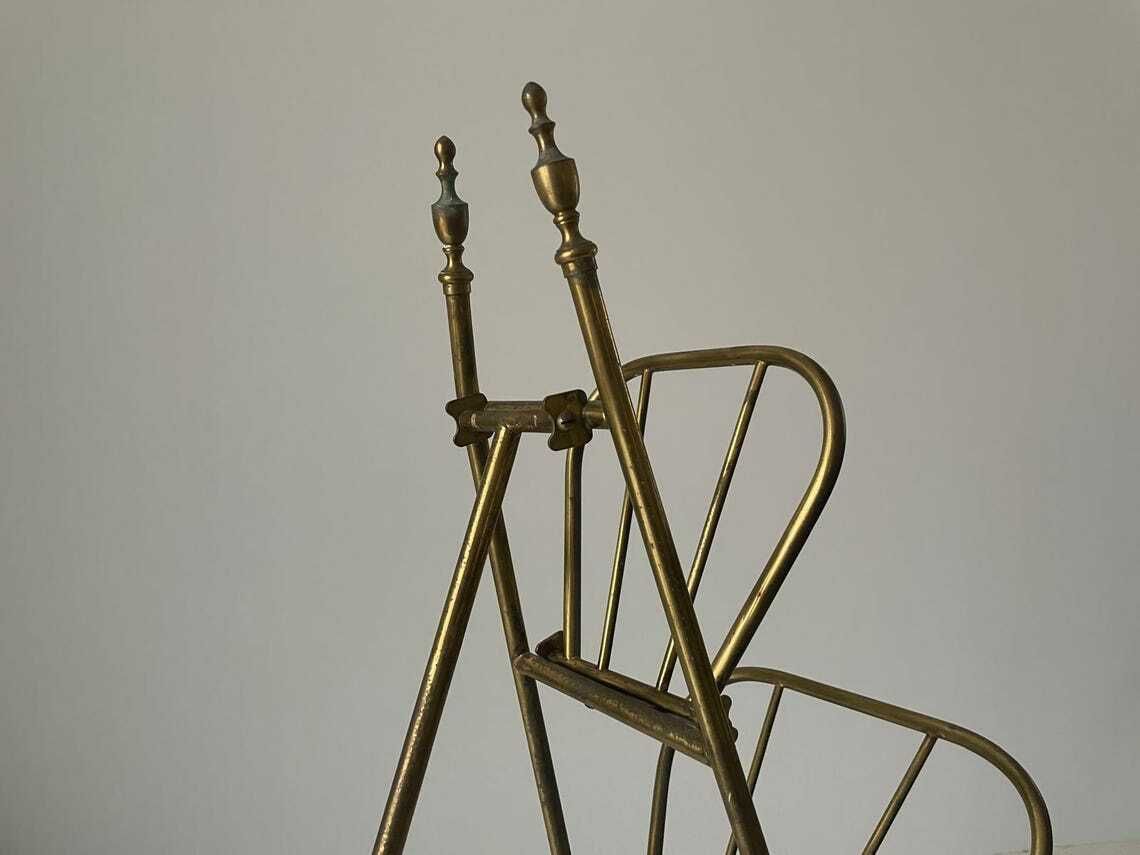 photo for sale Mid Century Italian Brass 3 Tier Folding Magazine Rack Stand 1950s  Italy