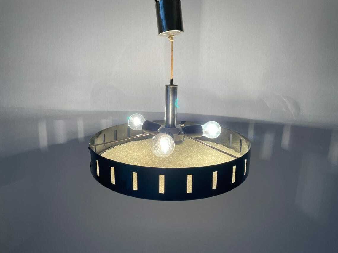 German Modern Round Black Metal Ceiling Lamp 1960s Germany photo furniture