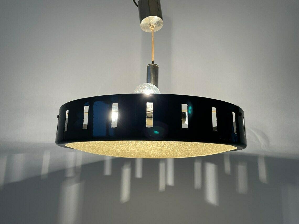 German Modern Round Black Metal Ceiling Lamp 1960s Germany photo Lighting