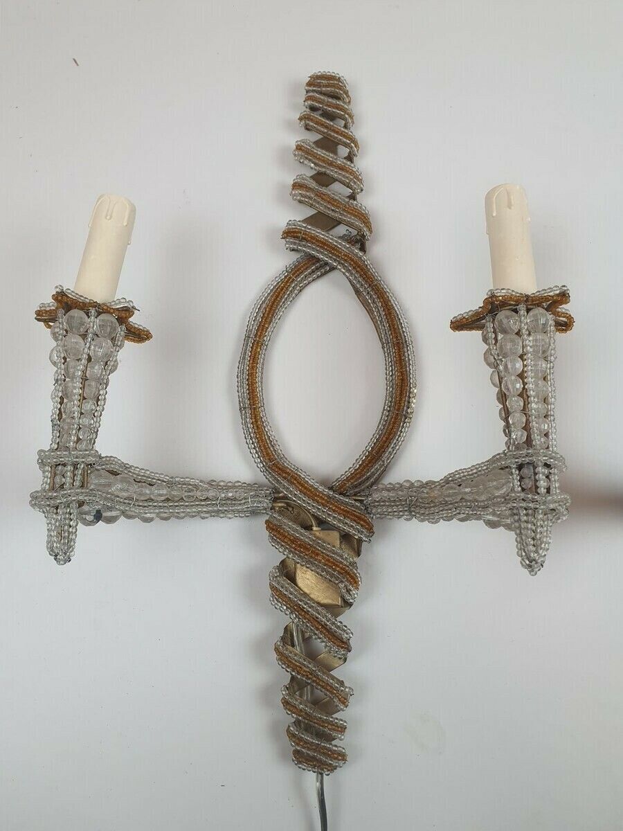 Pair Of Sconces Decorated With Glass Beads, Italy, Circa 1940 photo for sale