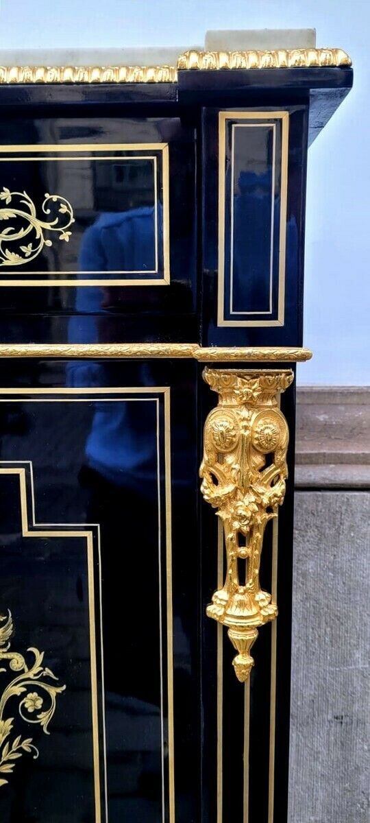 Napoleon III Secretary In Blackened Pear Wood   Brass Marquetry photo vinterior