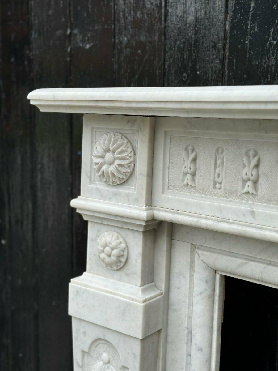 Louis XVI Style Fireplace In White Carrara Marble Circa 1880 photo buy