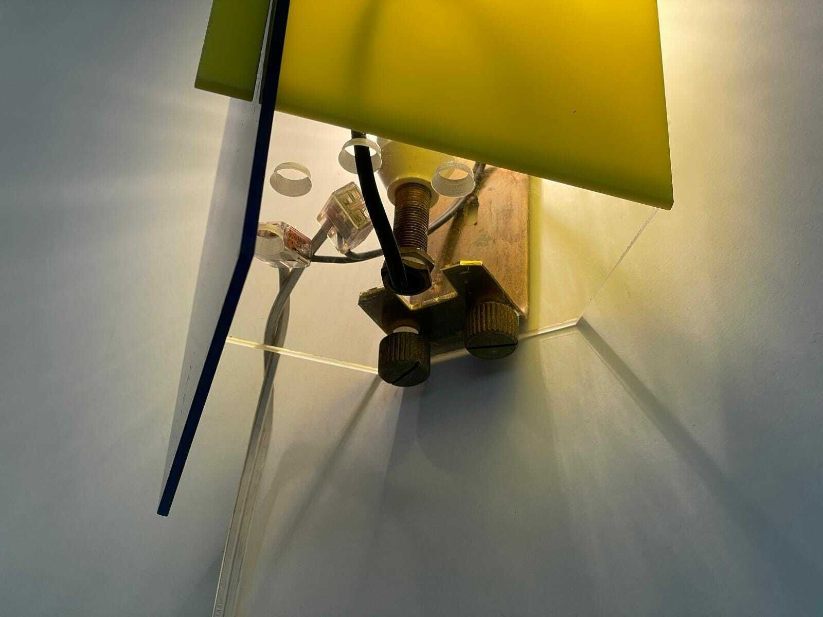 photo furniture Italian Design Yellow And Dark Blue Plexiglass Shade Pair Of Sconces, 1950s, Italy