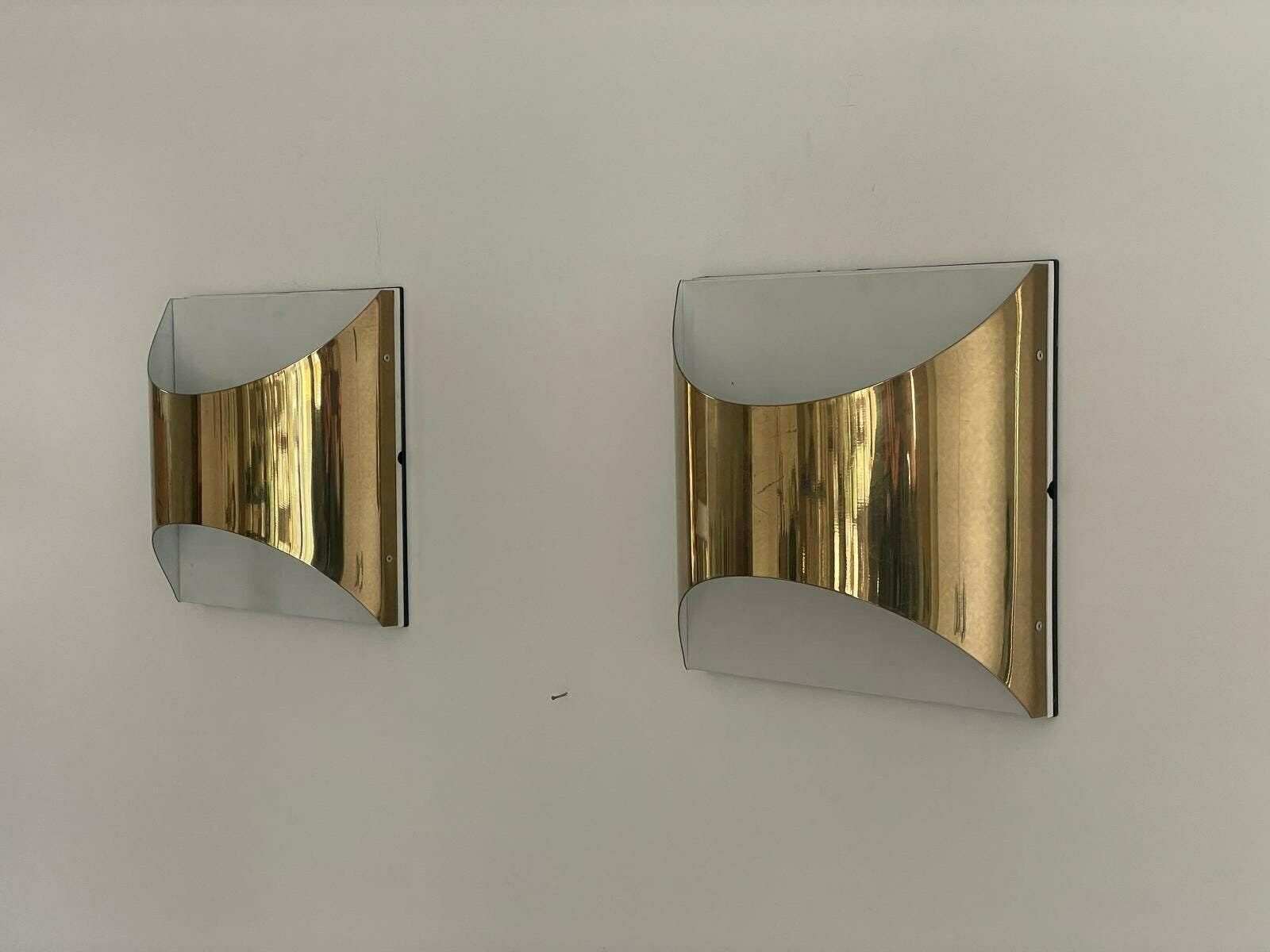Model Quadrotto Brass Pair Of Sconces By Enrico Tronconi, 1980s, Italy