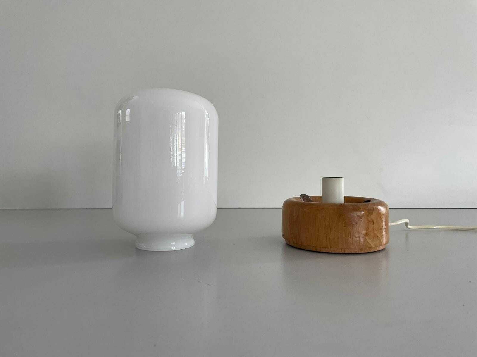 Italian Opaline Glass Small Table Lamp With Wood Base, 1970s, Italy photo 432.0