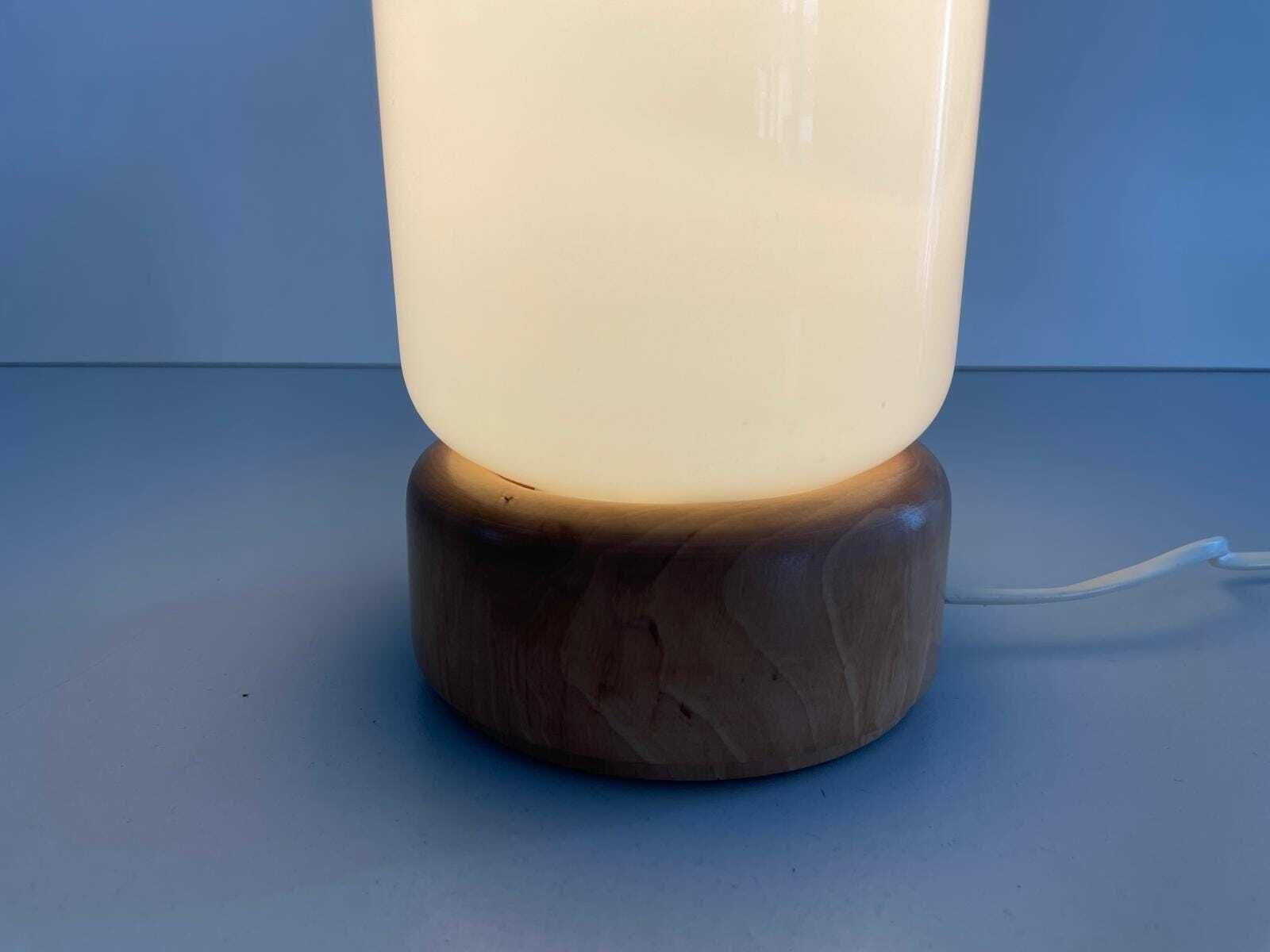Italian Opaline Glass Small Table Lamp With Wood Base, 1970s, Italy photo buy