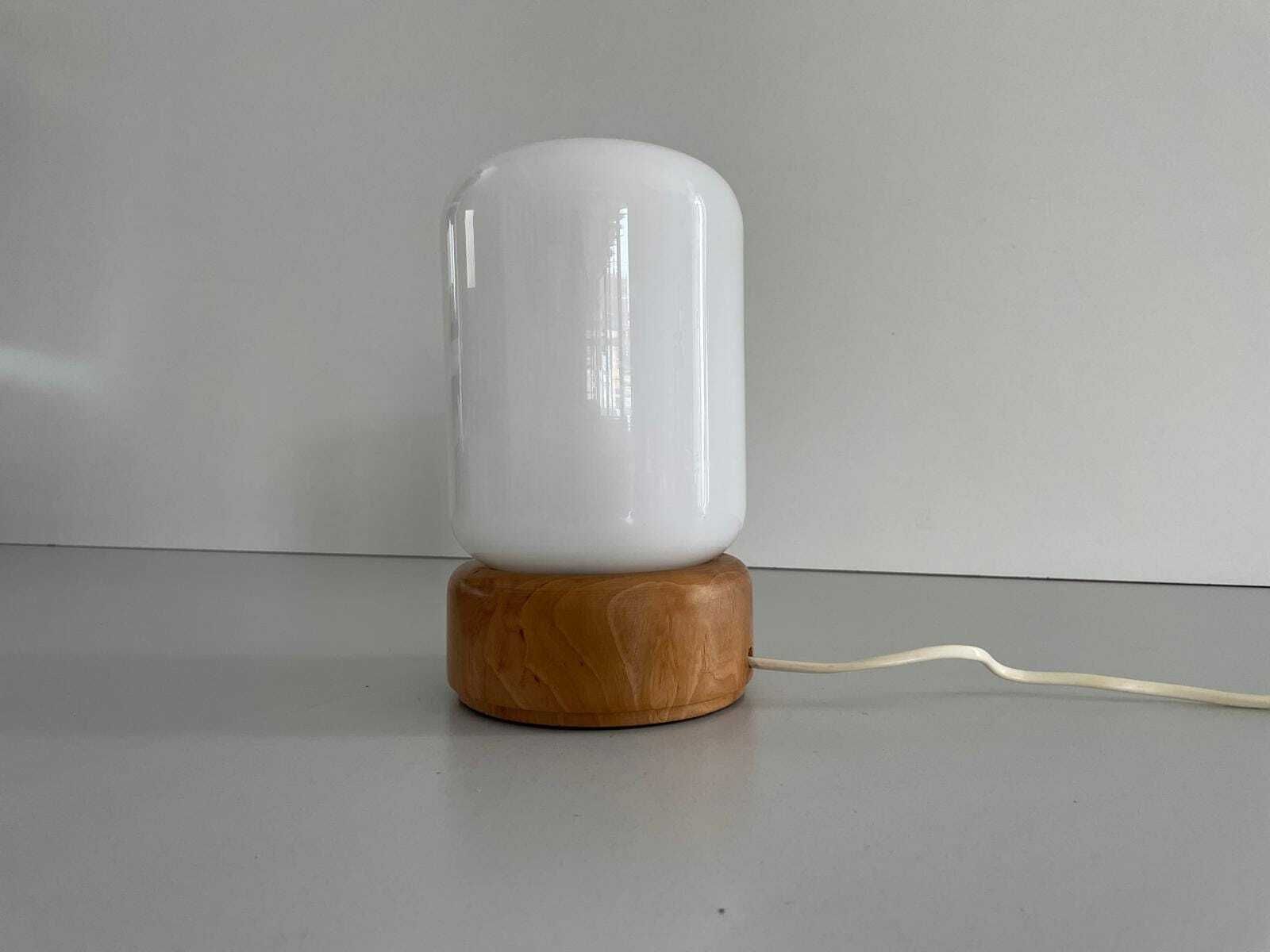photo for sale Italian Opaline Glass Small Table Lamp With Wood Base, 1970s, Italy