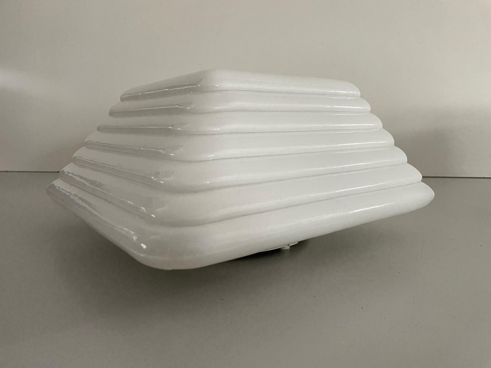 Unusual Layered Design Milk Glass Pair Of Sconces By Leucos, 1970s, Italy photo vinterior