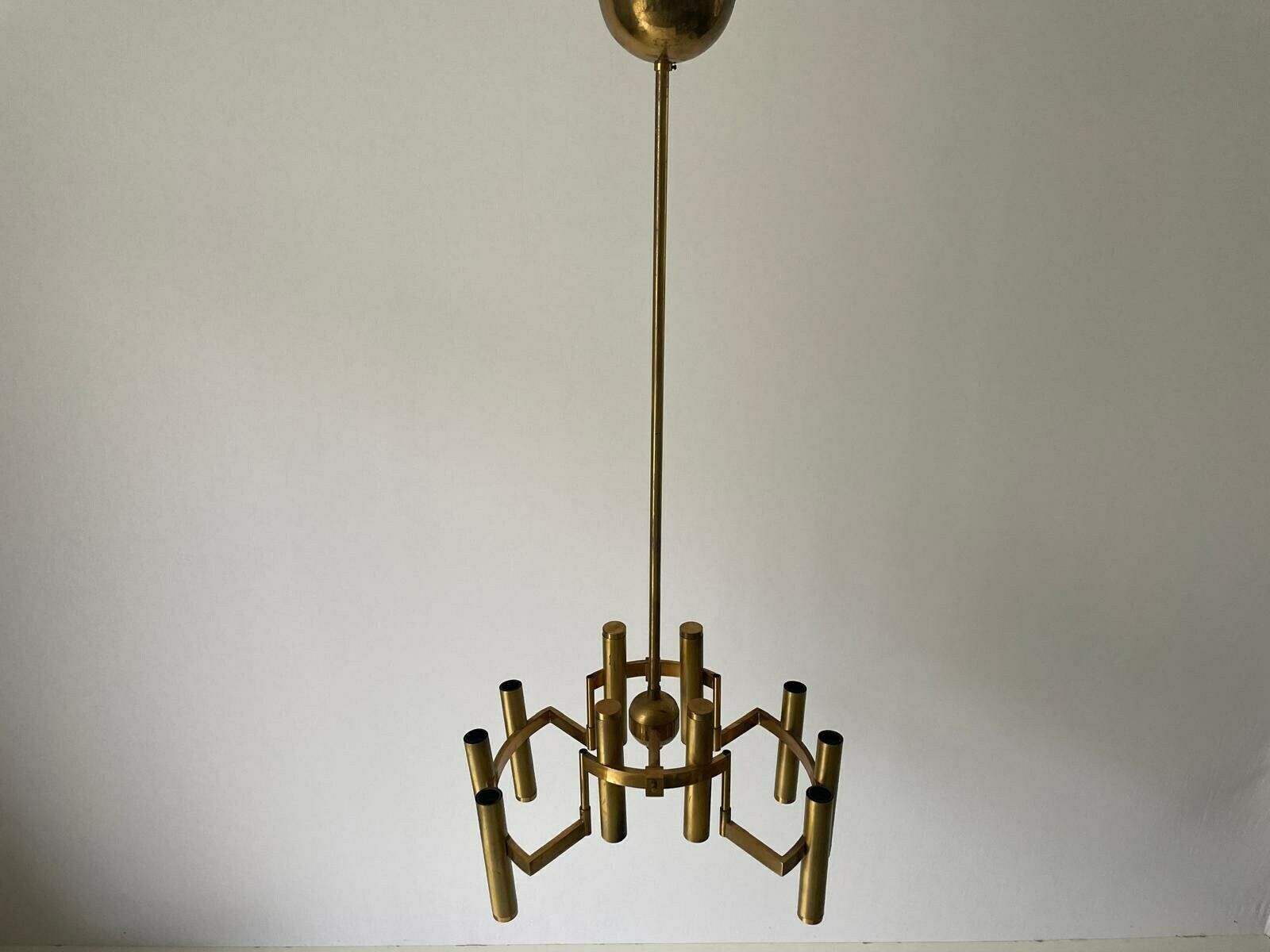 10 Armed Brass Chandelier By Gaetano Sciolari, 1960s, Italy