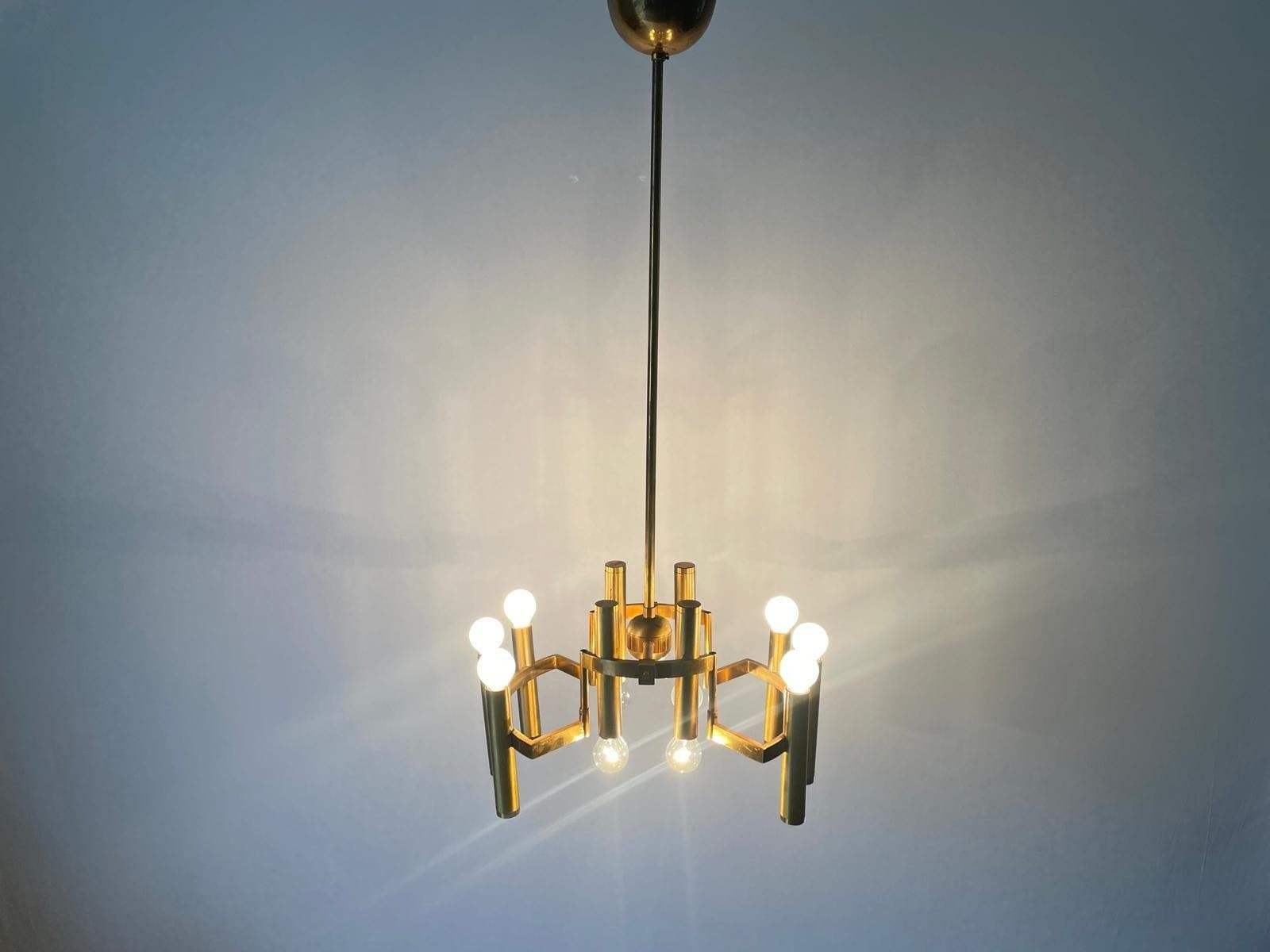 10 Armed Brass Chandelier By Gaetano Sciolari, 1960s, Italy photo for sale