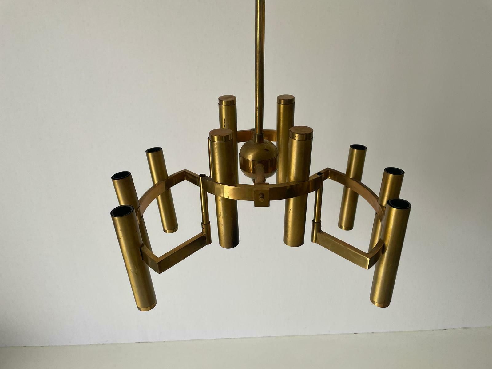 10 Armed Brass Chandelier By Gaetano Sciolari, 1960s, Italy photo 1887.0