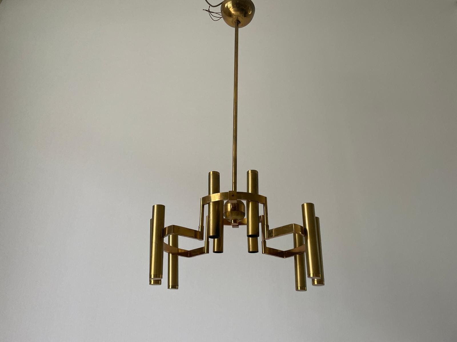 10 Armed Brass Chandelier By Gaetano Sciolari, 1960s, Italy photo vinterior