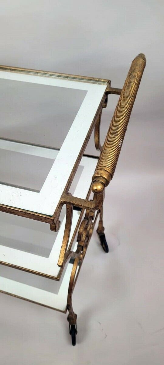 Serving Table In Gold Metal And Glass   3 Levels   Circa 1940 photo Furniture