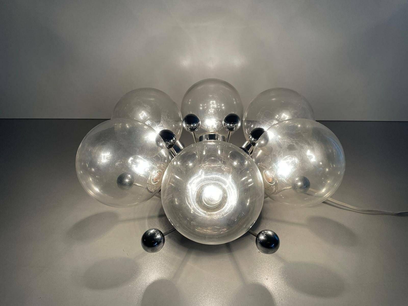 Italian 6 Ball Glass And Chrome Body Atomic Flush Mount Light, 1960s, Italy