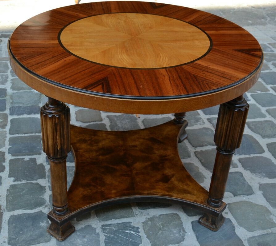 1930's Swedish Pedestal Table In Wooden Marquetry