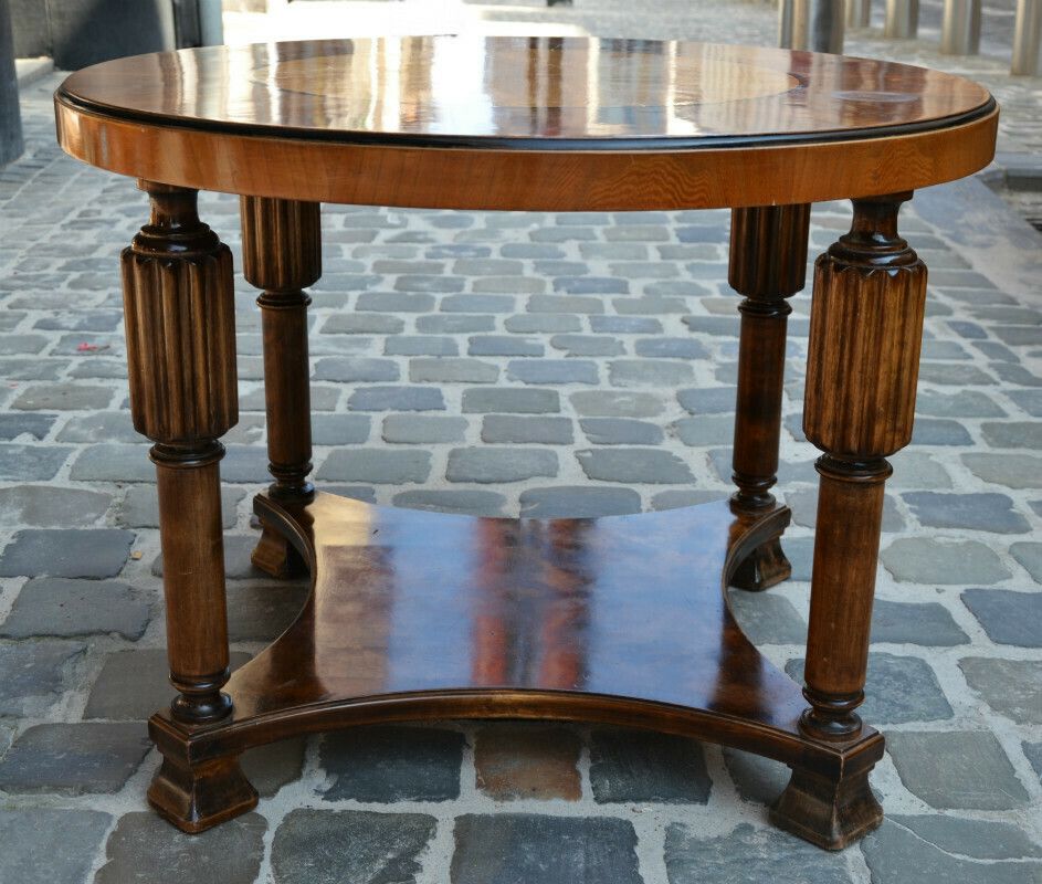 1930's Swedish Pedestal Table In Wooden Marquetry photo furniture