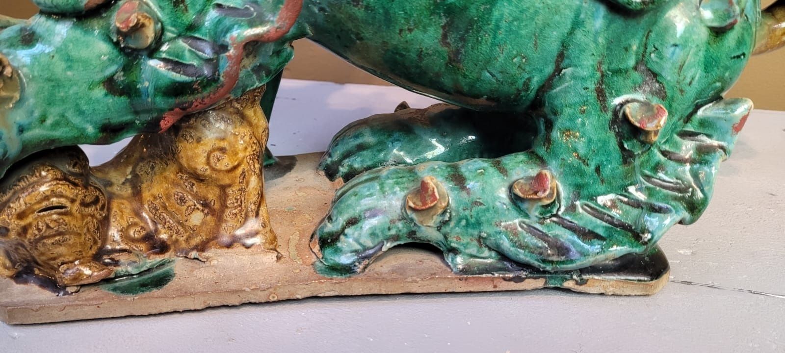 Pair Of Glazed Ceramic Foo Dogs   First Half Of The 20th Century photo for sale