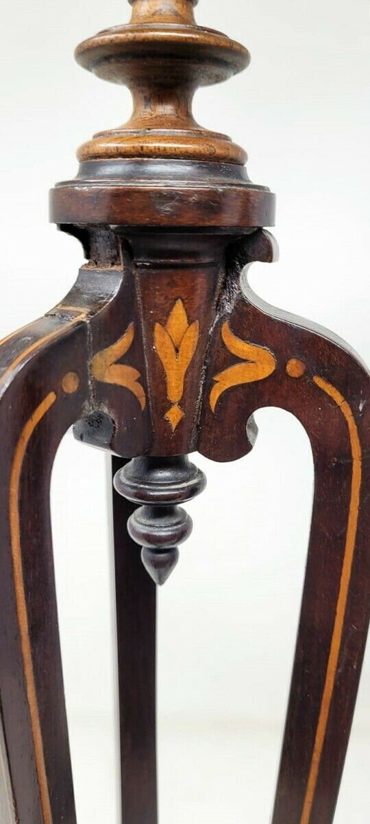 Pair Of Mahogany Marquetry Candlesticks   Tripod Base   Gilded Bronze Shoes photo buy
