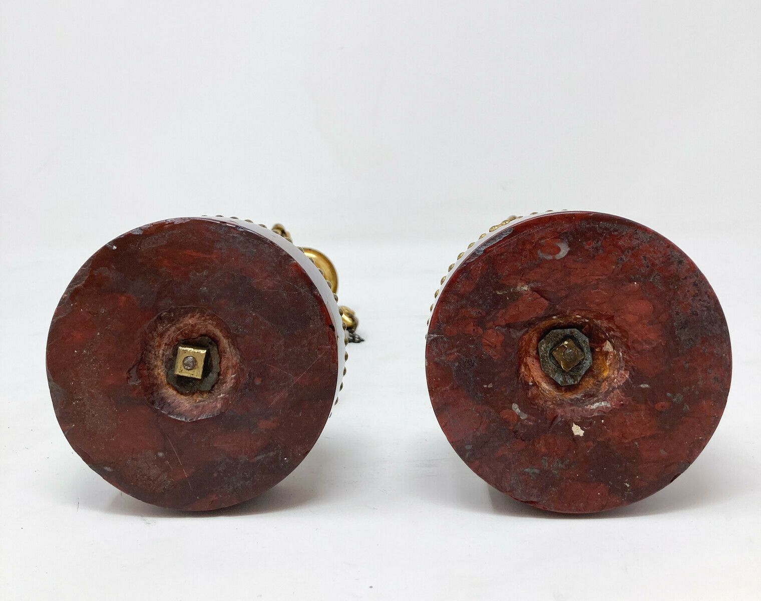 Finely Chiseled Bronze Candlesticks With Chimera Heads   Morello Cherry Marble photo for sale