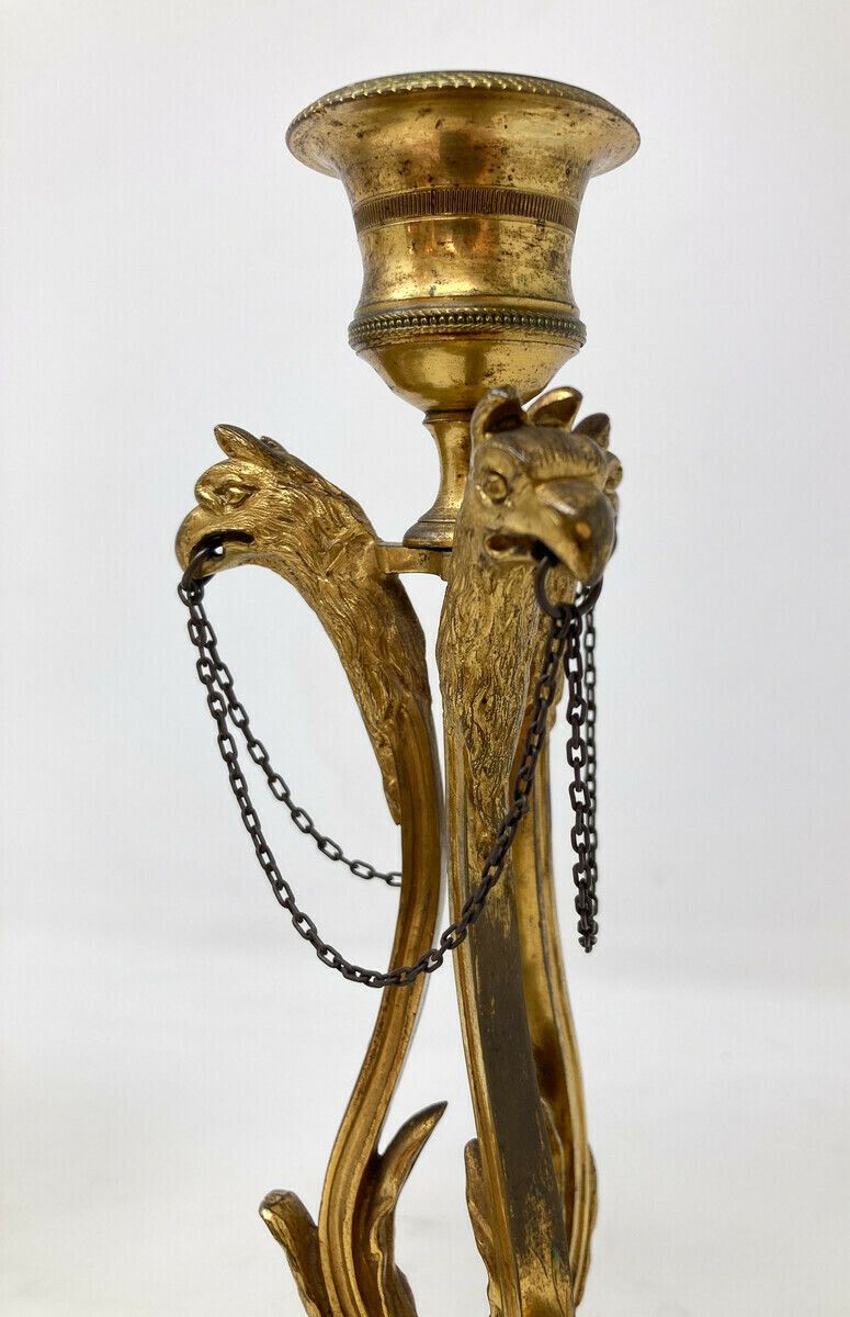 Finely Chiseled Bronze Candlesticks With Chimera Heads   Morello Cherry Marble photo 1950.0