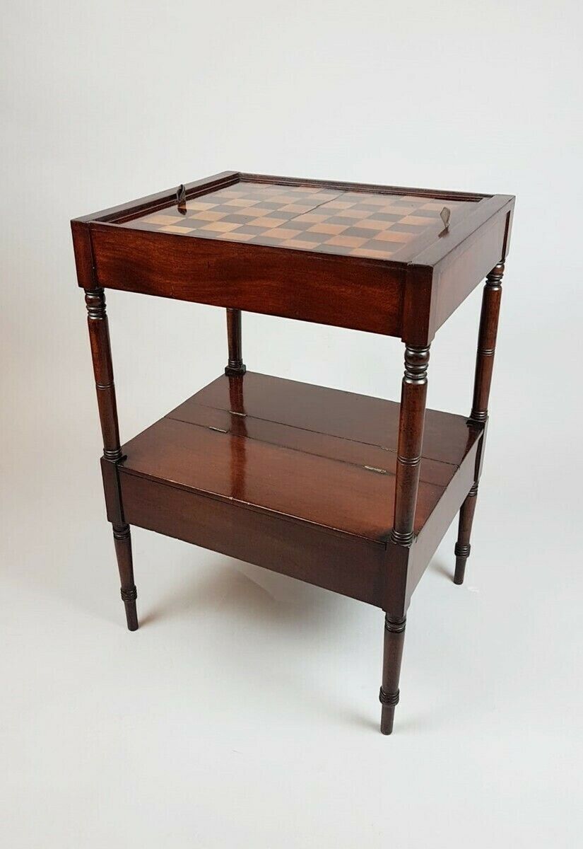Game Table, Double Sided Board (Checkerboard And Bagdamon) Early 20th