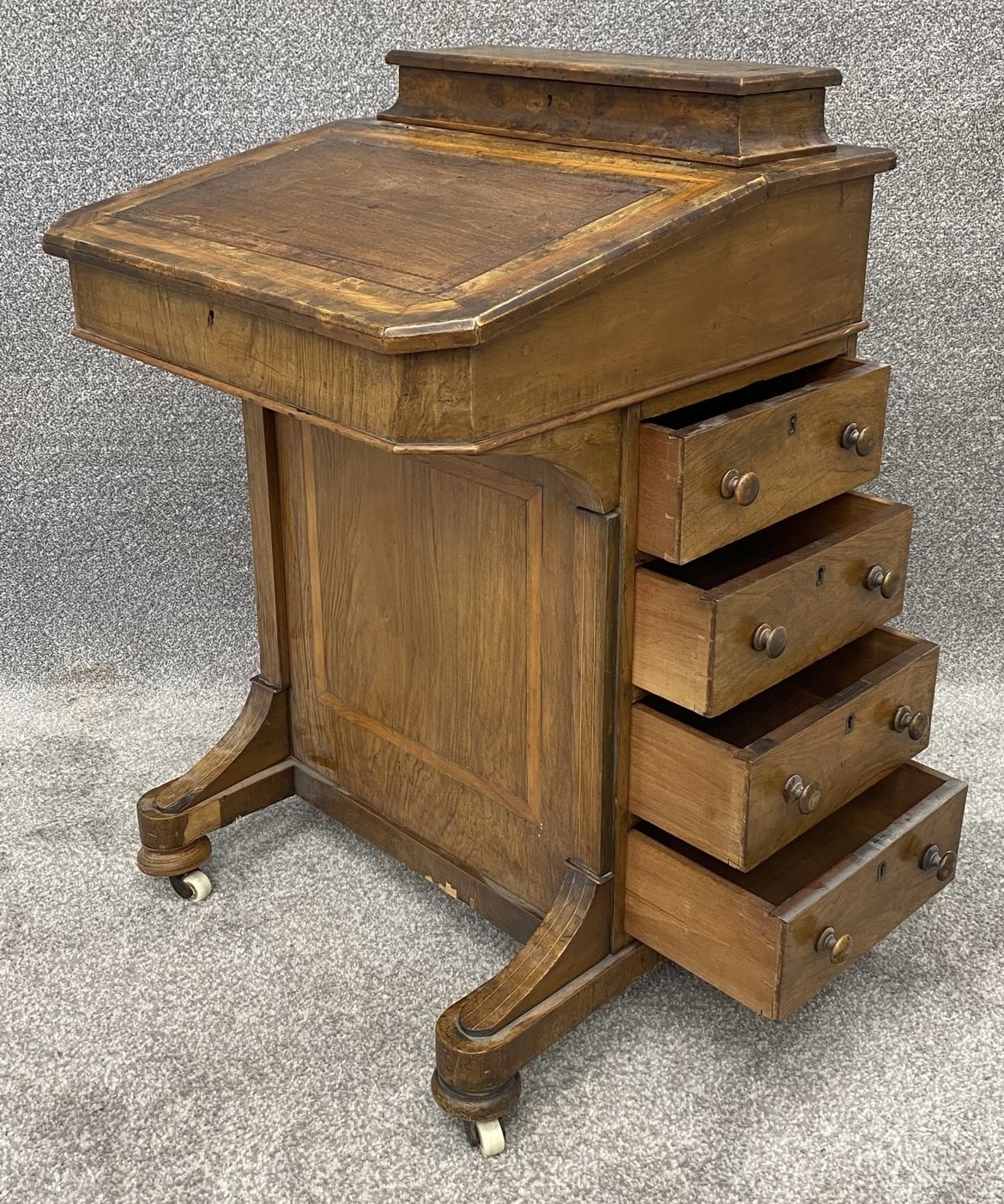 Victorian Walnut Davenport With Satinwood Inlay