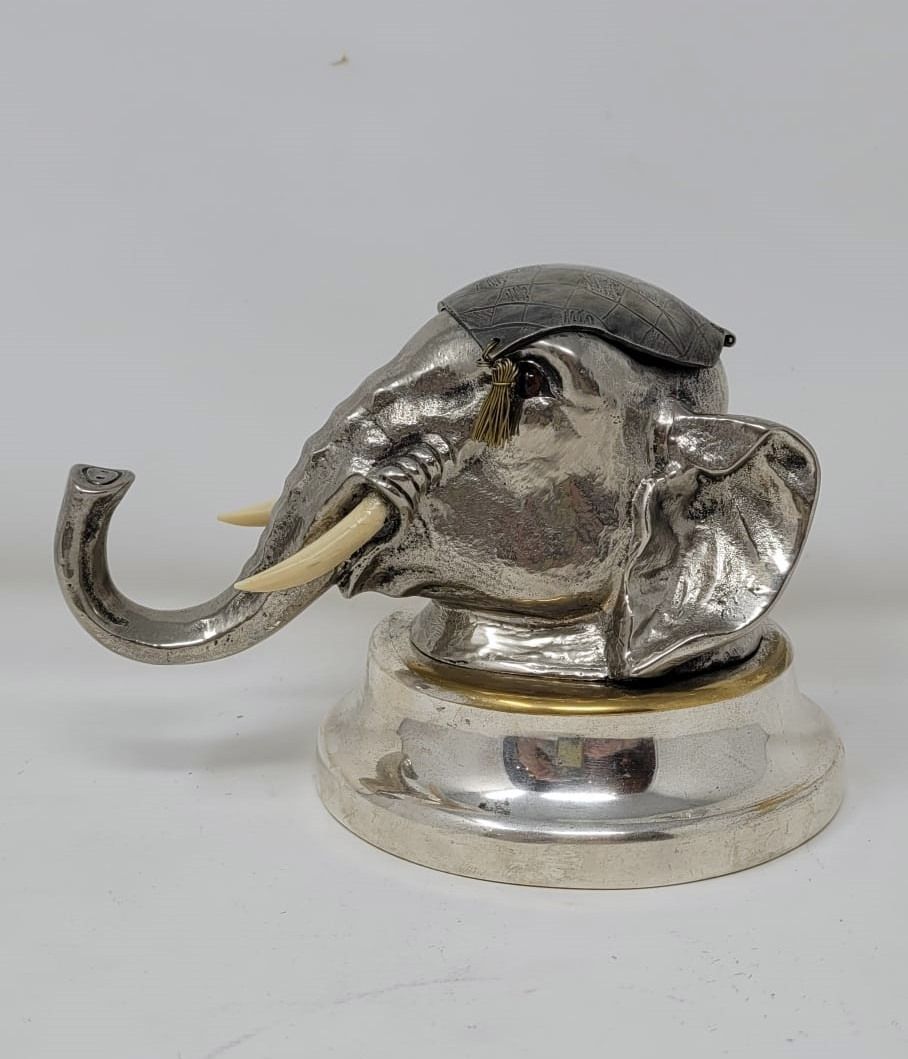 Beautiful Inkwell   Elephant Head In Silver Metal photo furniture