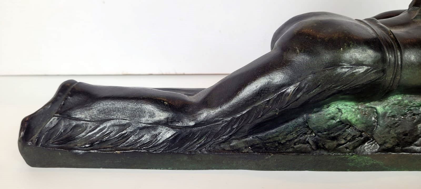 Art Deco Bronze Sculpture With Green Patina Representing An Indian On The Lookout. Signed E.Guy For Edouard Guy Du Passage (1872   1925)   France photo Art
