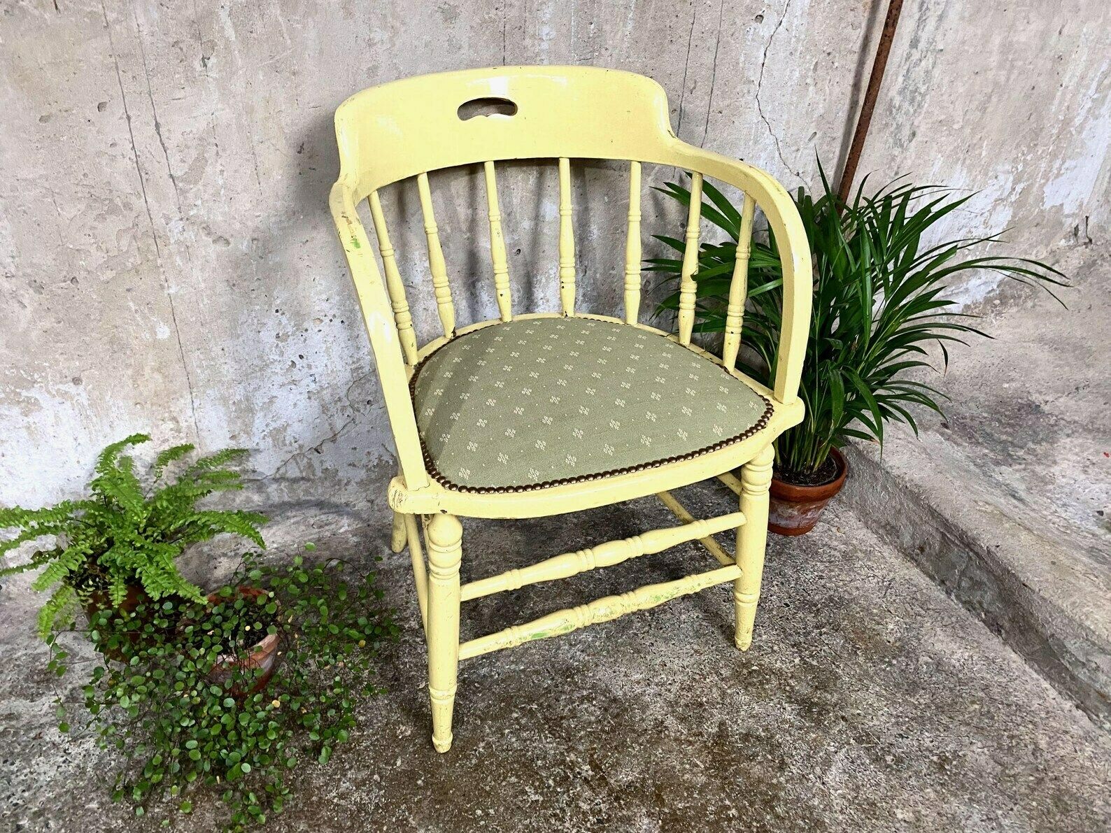 Antique Painted Wooden Chair   Professionally Upholstered photo for sale