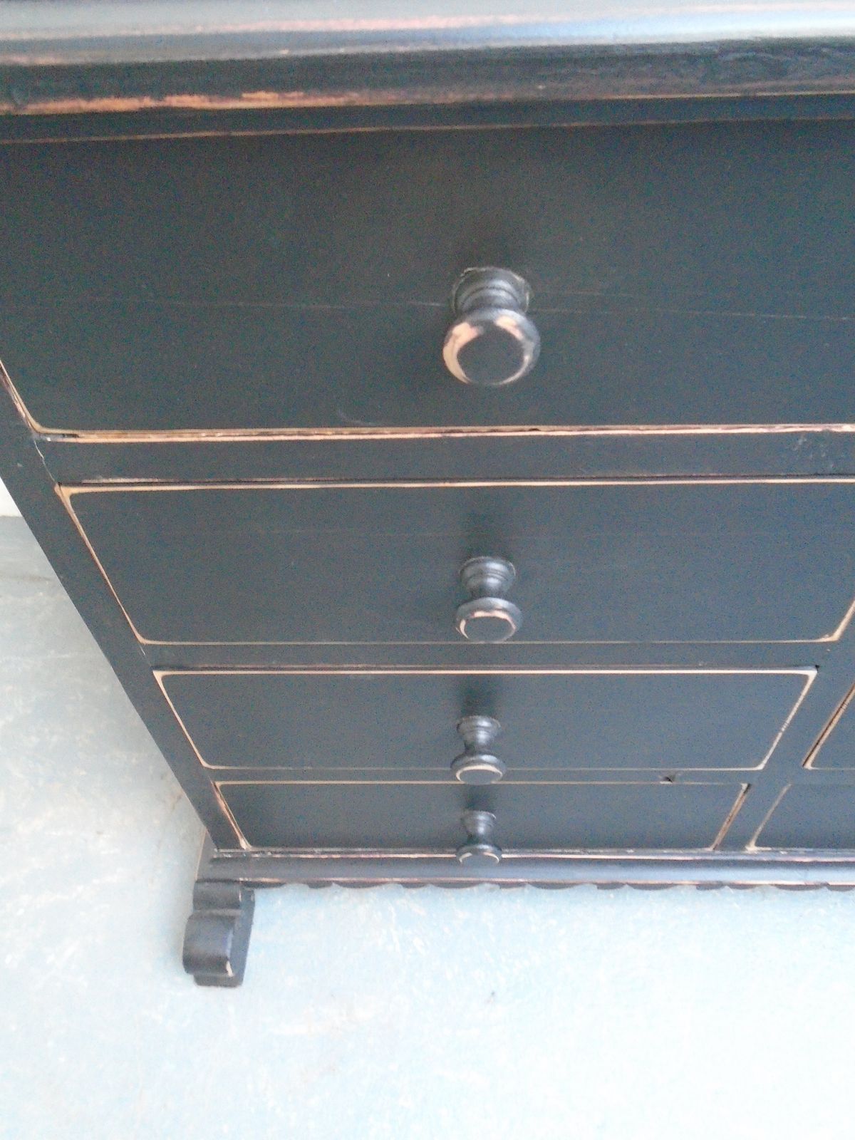 A Low & Wide Painted Black Victorian Pine 8 Drawer Chest Of Drawers photo vintage