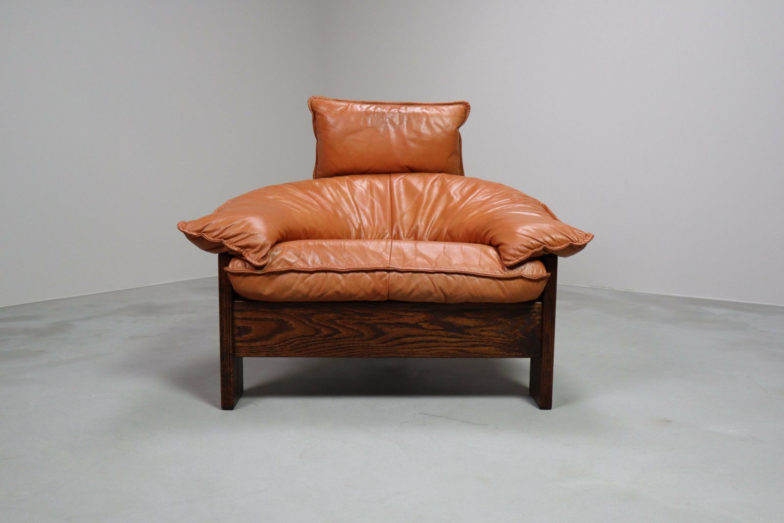 Vintage Three Legged Lounge Chair In Leather, Rattan And Oak, Netherlands photo vintage
