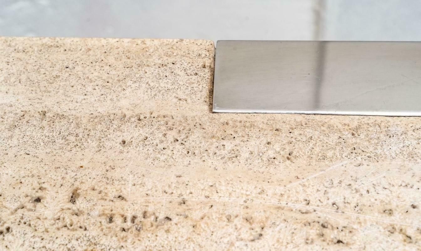 Large Chrome Plated Metal And Travertine Console Table, Italy, 1970. photo vinterior