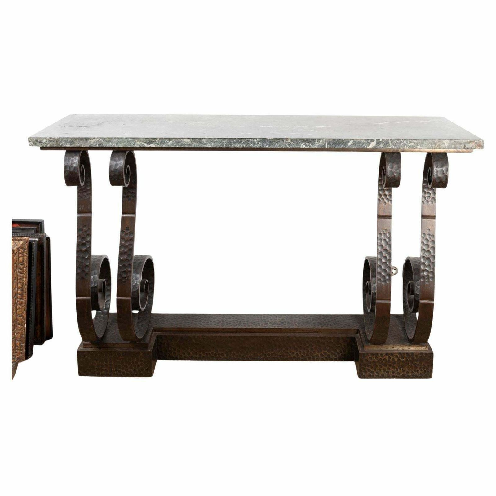 An Big Art Deco Console Table, 1930, In Wrought Iron With Marble Top.