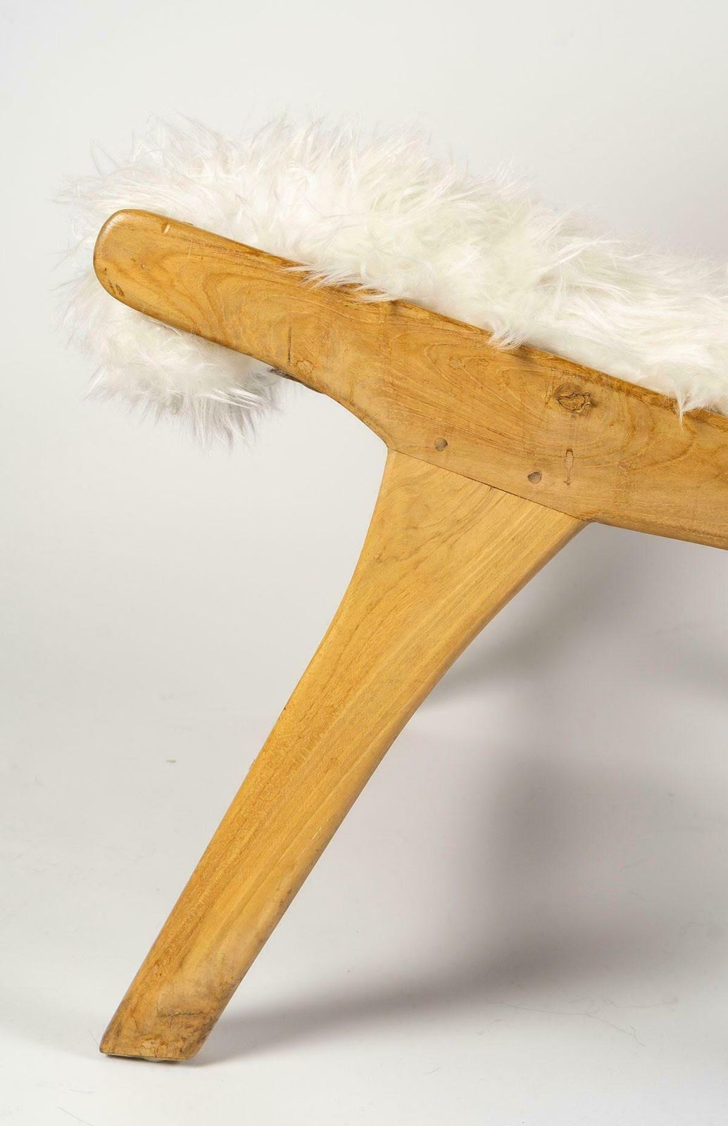 Pair Of Armchairs By Olivier Schrijver In White Synthetic Fur And Natural Wood. photo 3775.0