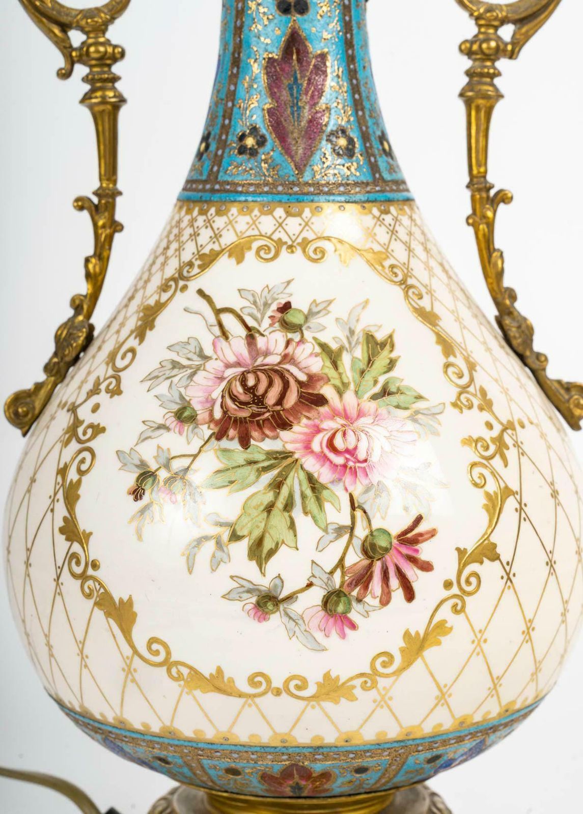 Porcelain And Gilt Brass Lamp, German Work, 19th Century, Napoleon III Period. photo Lighting
