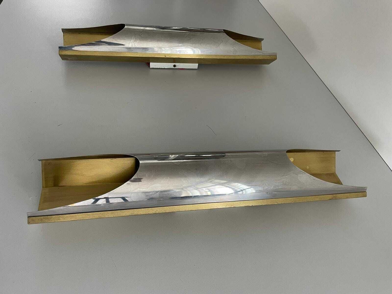 Italian Elegant Chrome And Gold Metal Pair Of Wall Lamps, 1960s, Italy photo vintage