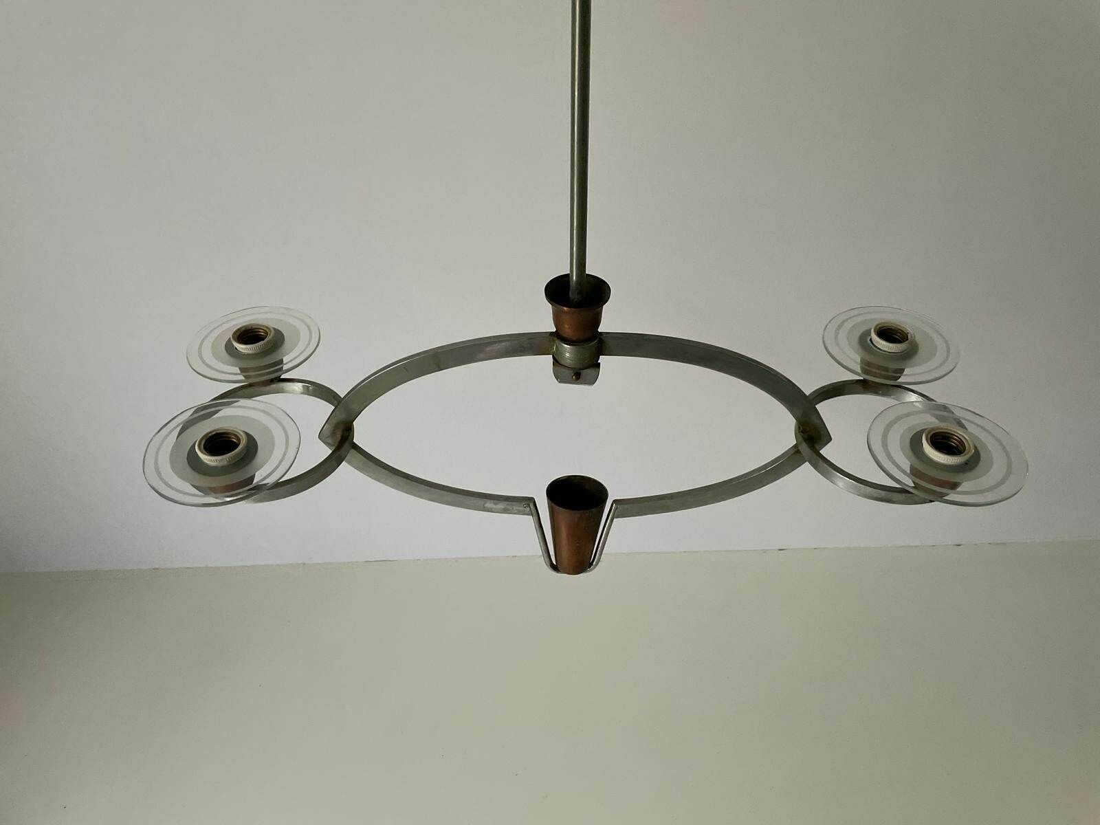 Unusual Design Art Deco Chandelier In Brass And Glass By Pietro Chiesa, 30s, Italy photo Lighting