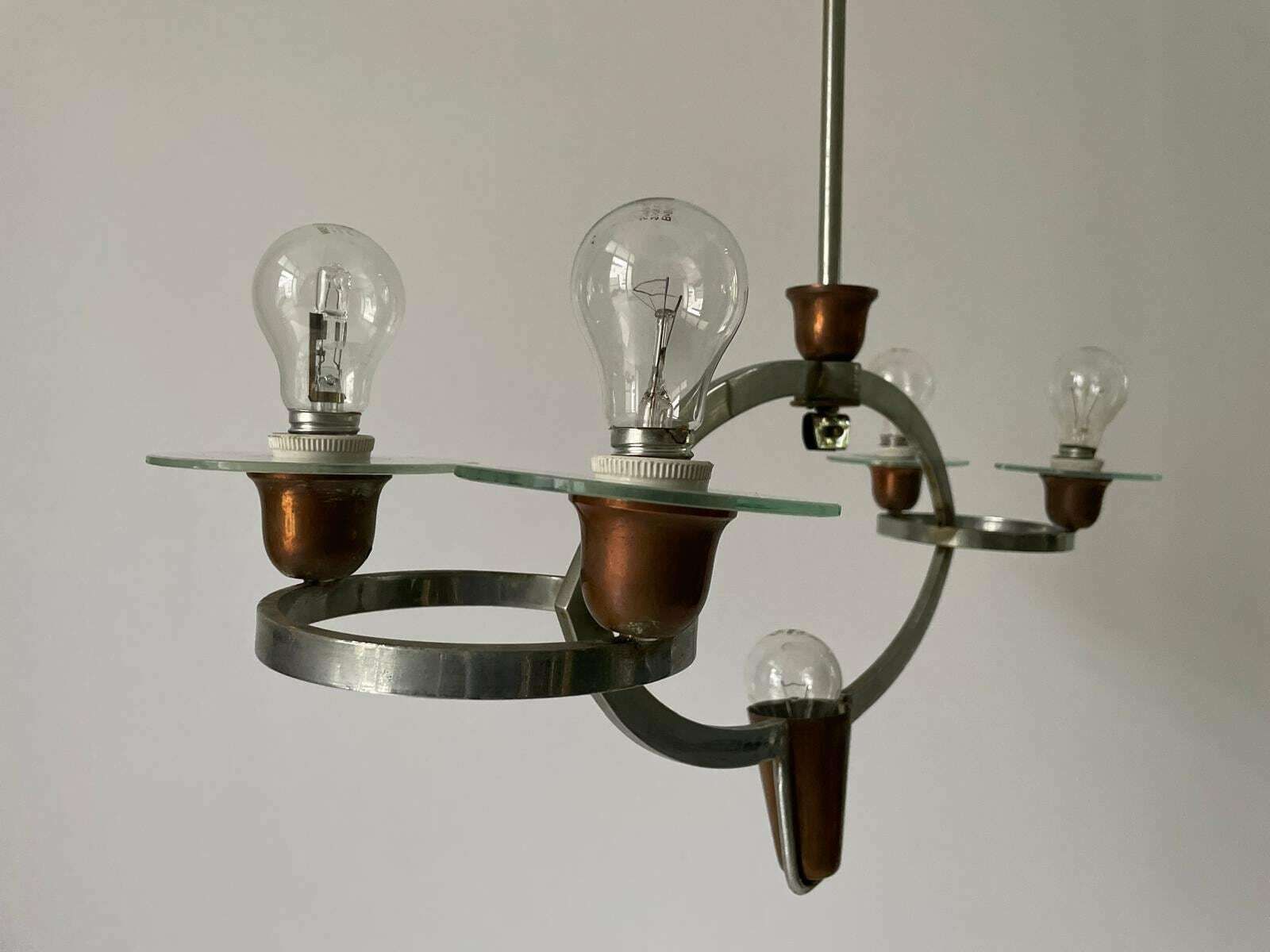 Unusual Design Art Deco Chandelier In Brass And Glass By Pietro Chiesa, 30s, Italy photo vinterior