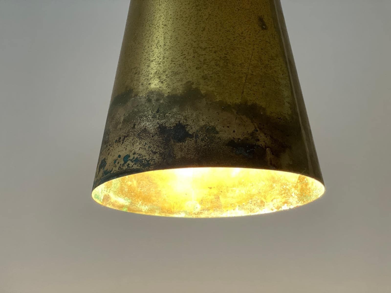 photo for sale Brass Diabolo Shade Xl Church Pendant Lamp With Chain Hanger, 40s/50s, 3 Available