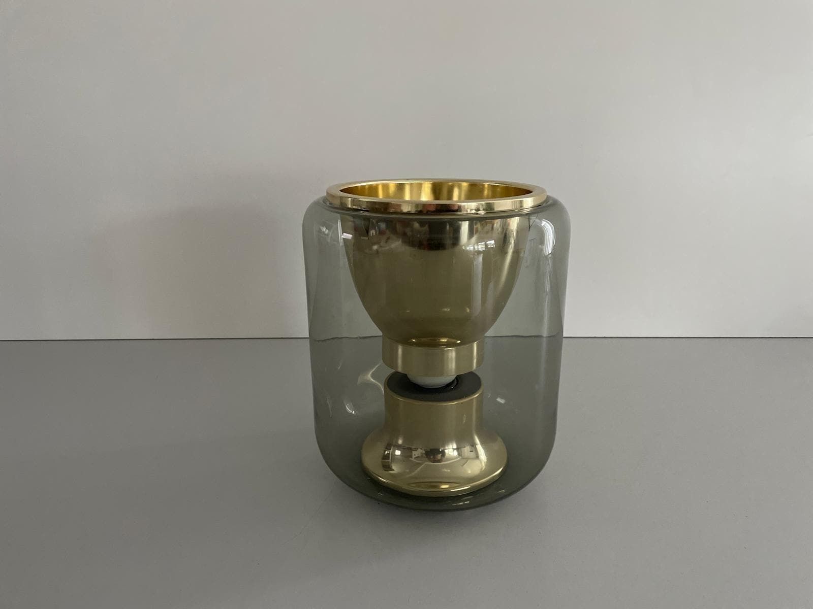 Glass And Gold Metal Ceiling Lamp By Erco, 1970s, Germany photo for sale