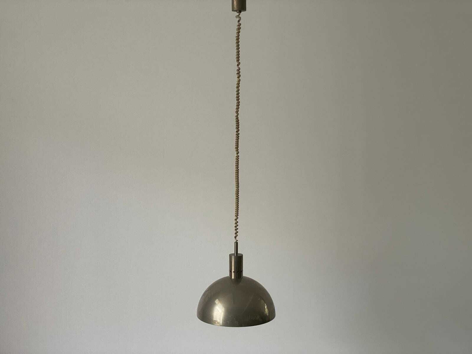 Mid Century Modern Italian Matte Chrome Pendant Lamp, 1960s, Italy photo for sale