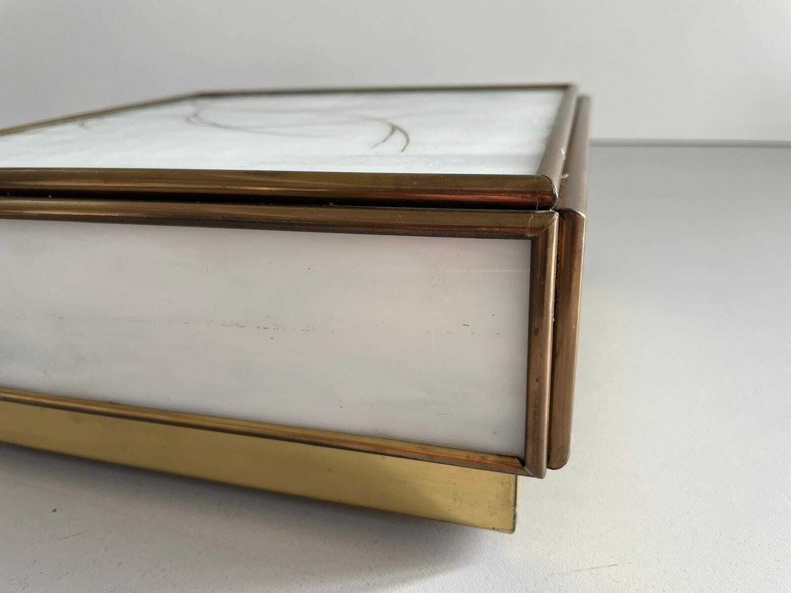 Italian Art Glass Square Shaped Pair Of Sconces With Brass Frame, 1960s, Italy photo vintage