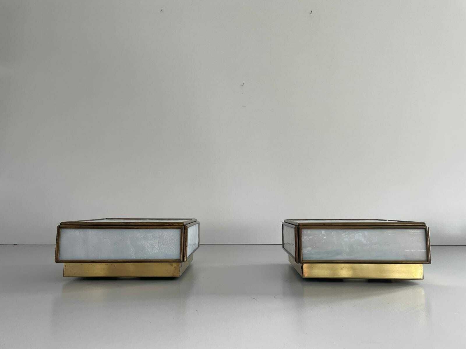 photo furniture Italian Art Glass Square Shaped Pair Of Sconces With Brass Frame, 1960s, Italy