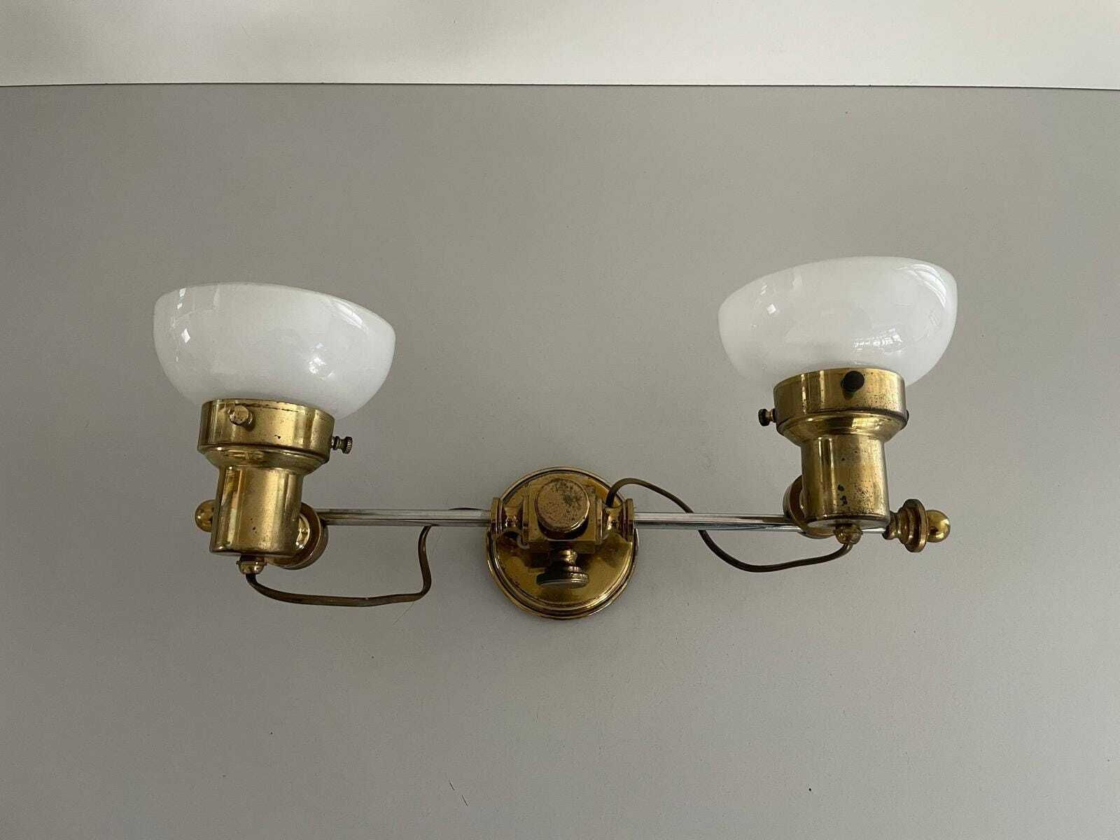 Mid Century Modern 2 Head Opaline Glass And Brass Wall Lamp, 1960s, Italy