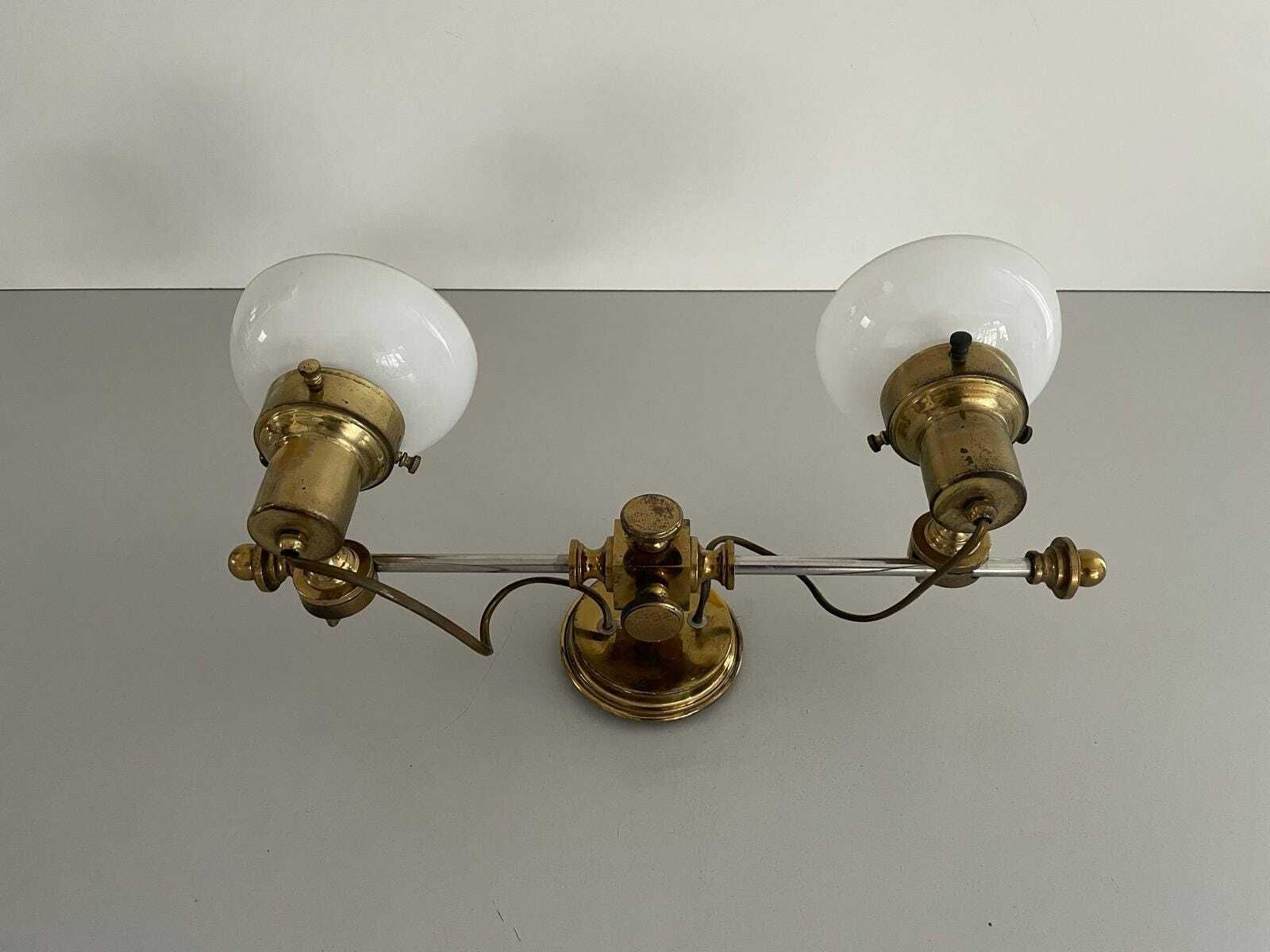 Mid Century Modern 2 Head Opaline Glass And Brass Wall Lamp, 1960s, Italy photo Lighting
