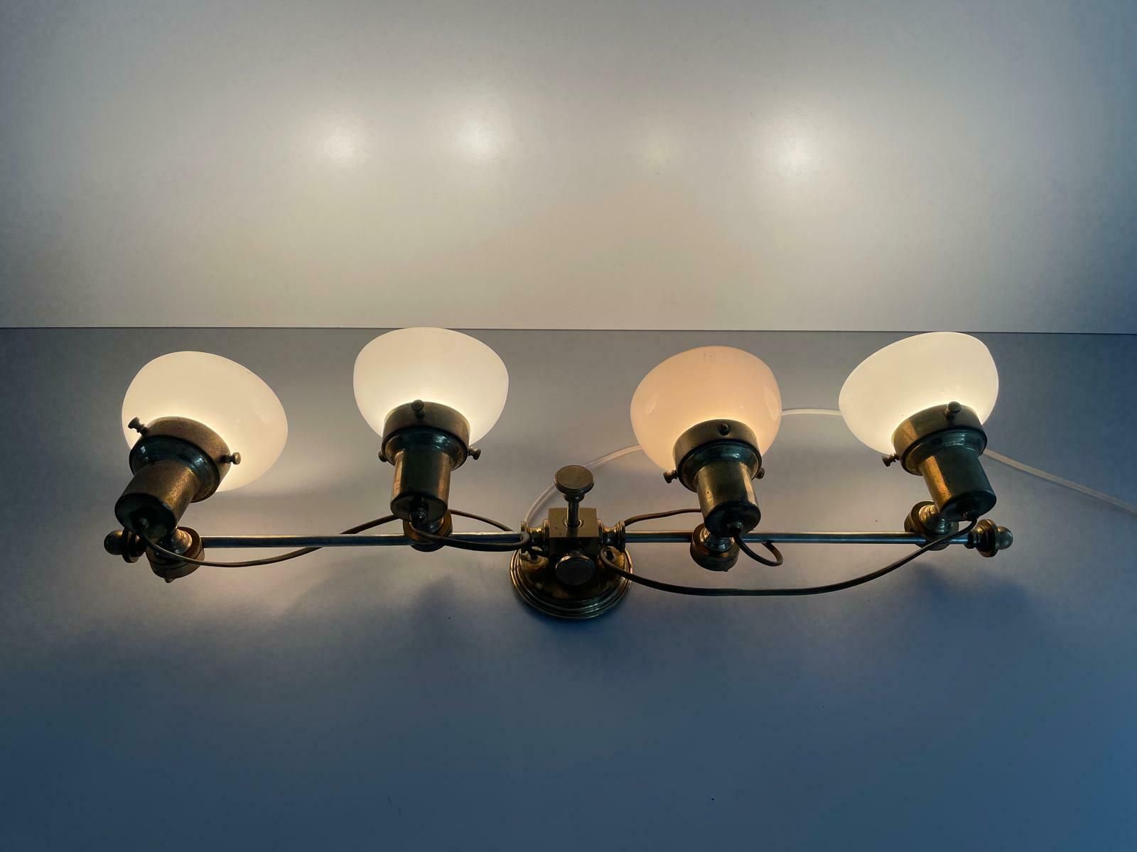 Mid Century Modern 4 Head Opaline Glass And Brass Wall Lamp, 1960s, Italy photo furniture