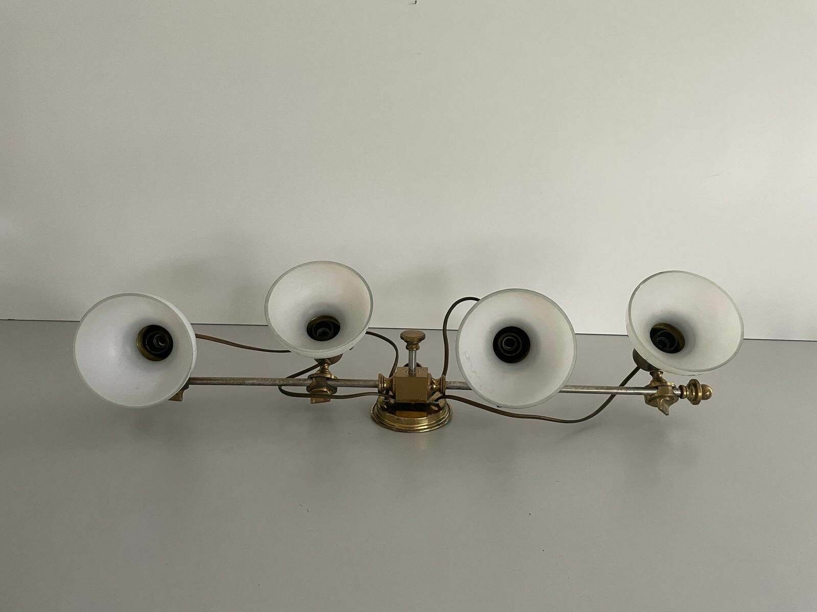 Mid Century Modern 4 Head Opaline Glass And Brass Wall Lamp, 1960s, Italy photo 2263.0