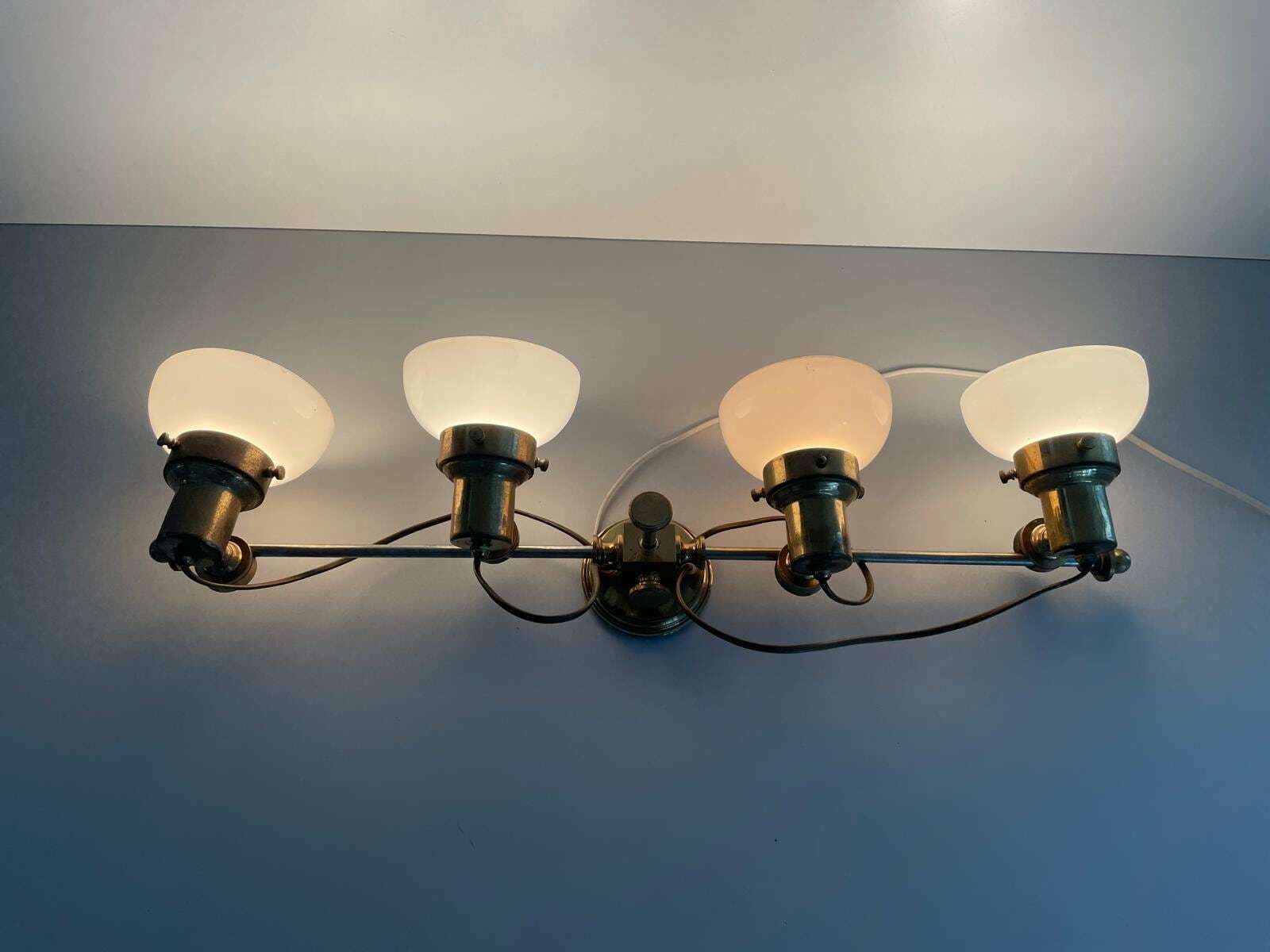 photo furniture Mid Century Modern 4 Head Opaline Glass And Brass Wall Lamp, 1960s, Italy